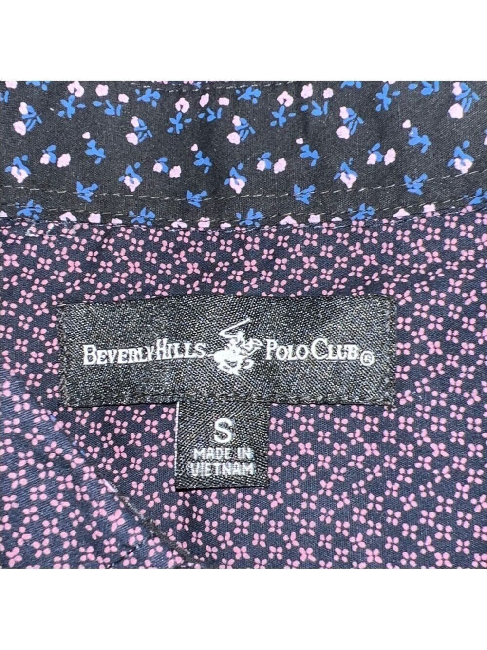 Beverly Hills Polo Club Navy and Purple/Plum Patterned Shirt, Size Men’s Small - Picture 9 of 9